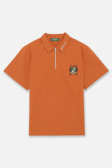 DRY-STRETCH SS ZIP POLO SHIRTS - ORANGE