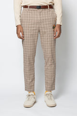 TUCK CHECK PANTS - BEIGE