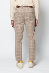 TUCK CHECK PANTS - BEIGE