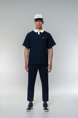 TWO TONE BUTTON POLO SHIRTS - NAVY
