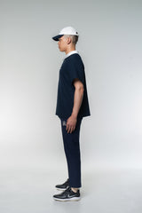 TWO TONE BUTTON POLO SHIRTS - NAVY