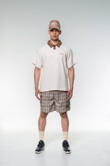 TWO TONE BUTTON POLO SHIRTS - CREAM