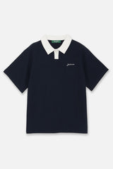 TWO TONE BUTTON POLO SHIRTS - NAVY