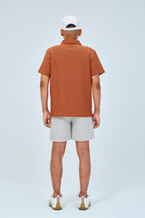 EMBLEM DRY STRETCH SS ZIP POLO SHIRT - ORANGE