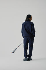 FAUX CASHMERE TRACK JACKET - NAVY (MODEL BACK)