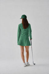 STRETCH FLARE SKIRT - GREEN (MODEL BACK)