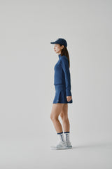 STRETCH FLARE SKIRT - NAVY (MODEL SIDE)