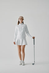 STRETCH FLARE SKIRT - WHITE (MODEL FRONT)