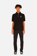 EMBLEM SS ZIP POLO SHIRTS - BLACK