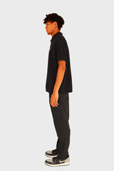 EMBLEM SS ZIP POLO SHIRTS - BLACK