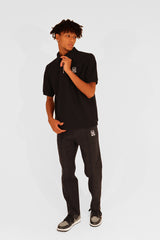 EMBLEM SS ZIP POLO SHIRTS - BLACK