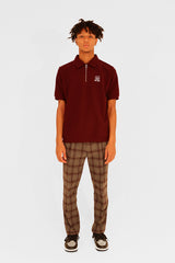 EMBLEM SS ZIP POLO SHIRTS - BURGUNDY
