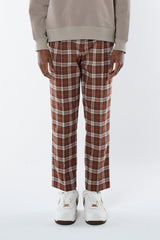 EMBLEM CHECK STRETCH PANTS - BEIGE