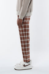 EMBLEM CHECK STRETCH PANTS - BEIGE