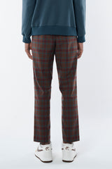 EMBLEM CHECK STRETCH PANTS - BURGUNDY