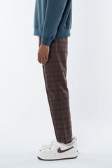 EMBLEM CHECK STRETCH PANTS - BURGUNDY
