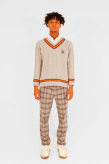 EMBLEM LS V-NECK KNIT - CREAM