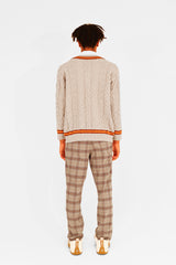 EMBLEM LS V-NECK KNIT - CREAM