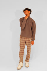 EMBLEM LS ZIP MOCKNECK - BROWN