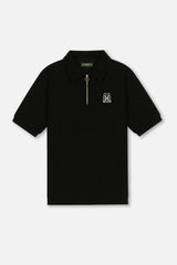 EMBLEM SS ZIP POLO SHIRTS - BLACK