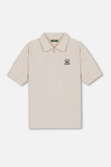 EMBLEM SS ZIP POLO SHIRTS - CREAM