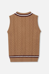 EMBLEM V-NECK KNIT VEST - BROWN