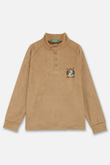 EMBLEM BUTTON L/S MOCKNECK - BROWN