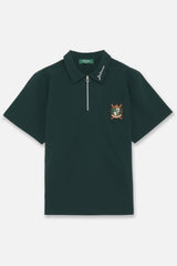 DRY-STRETCH SS ZIP POLO SHIRTS - GREEN