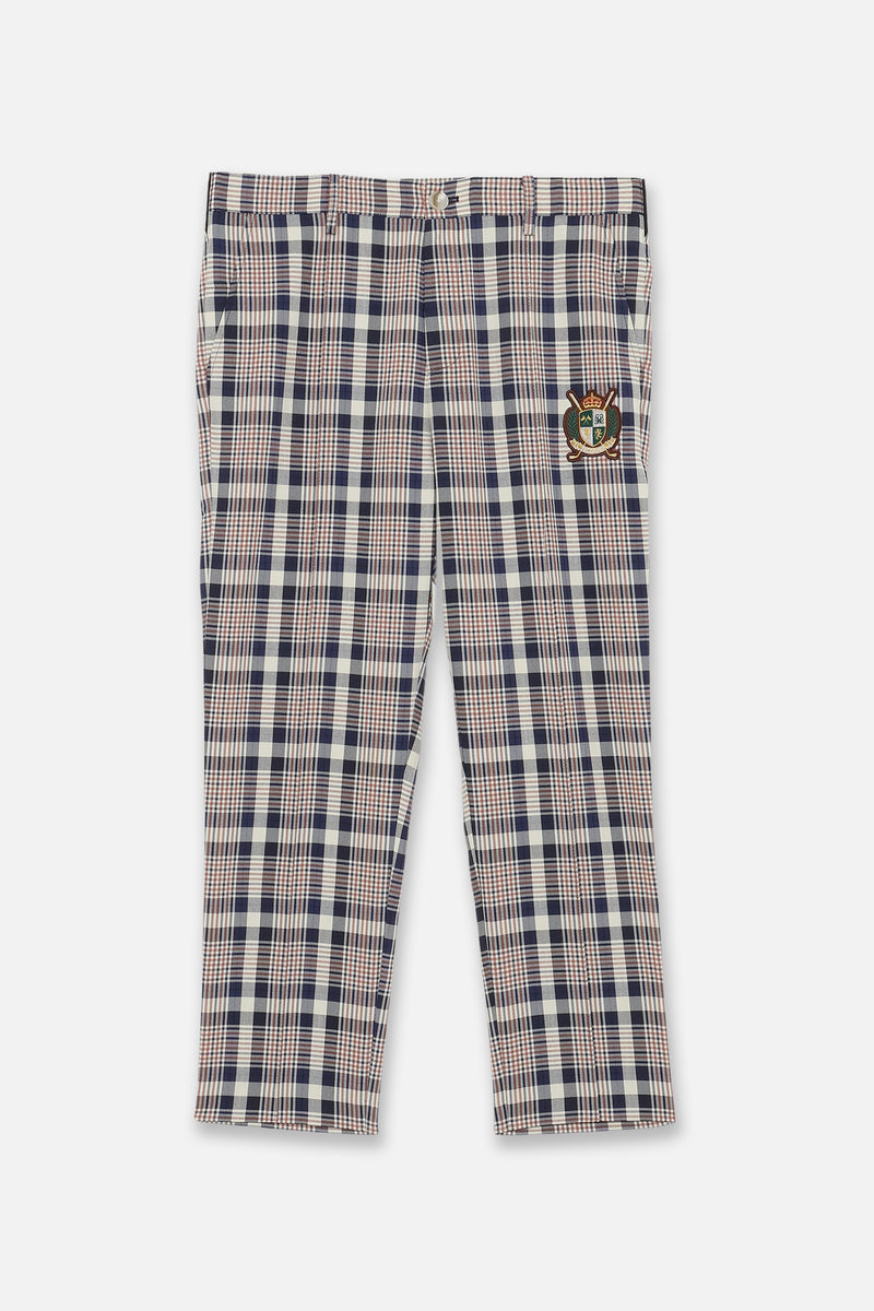 EMBLEM CHECK PANTS - NAVY