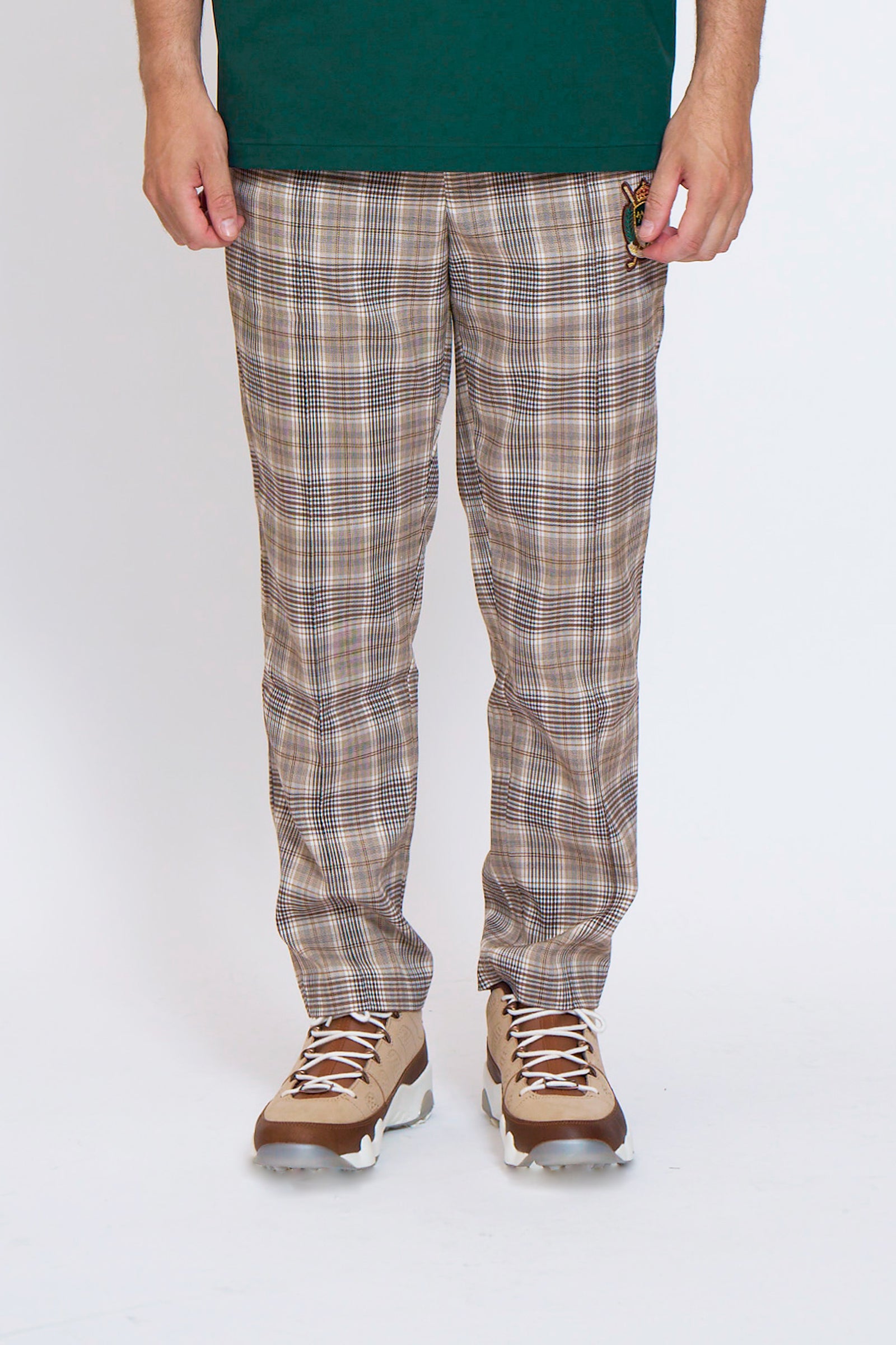 EMBLEM CHECK PANTS - BEIGE – BELLMORE