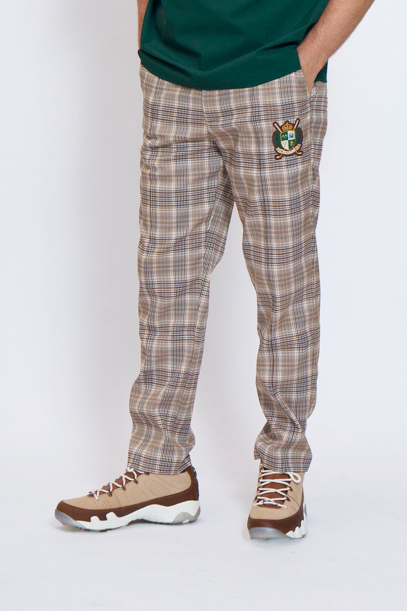 EMBLEM CHECK PANTS - BEIGE – BELLMORE