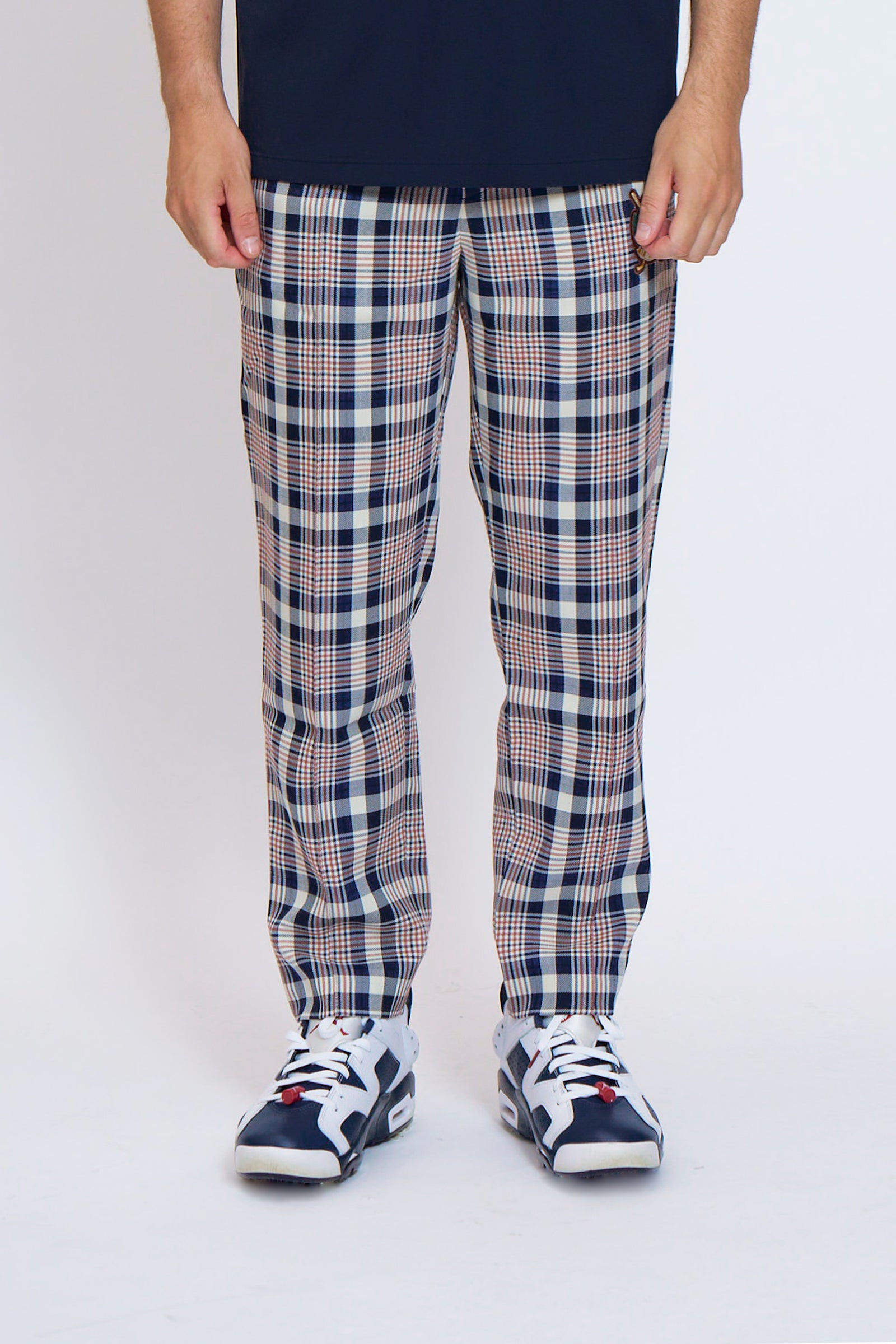 EMBLEM CHECK PANTS - NAVY – BELLMORE