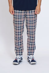 EMBLEM CHECK PANTS - NAVY