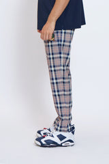 EMBLEM CHECK PANTS - NAVY