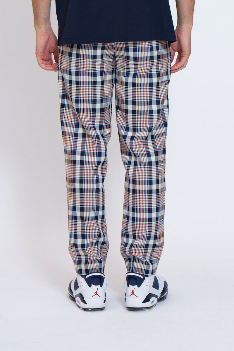 EMBLEM CHECK PANTS - NAVY