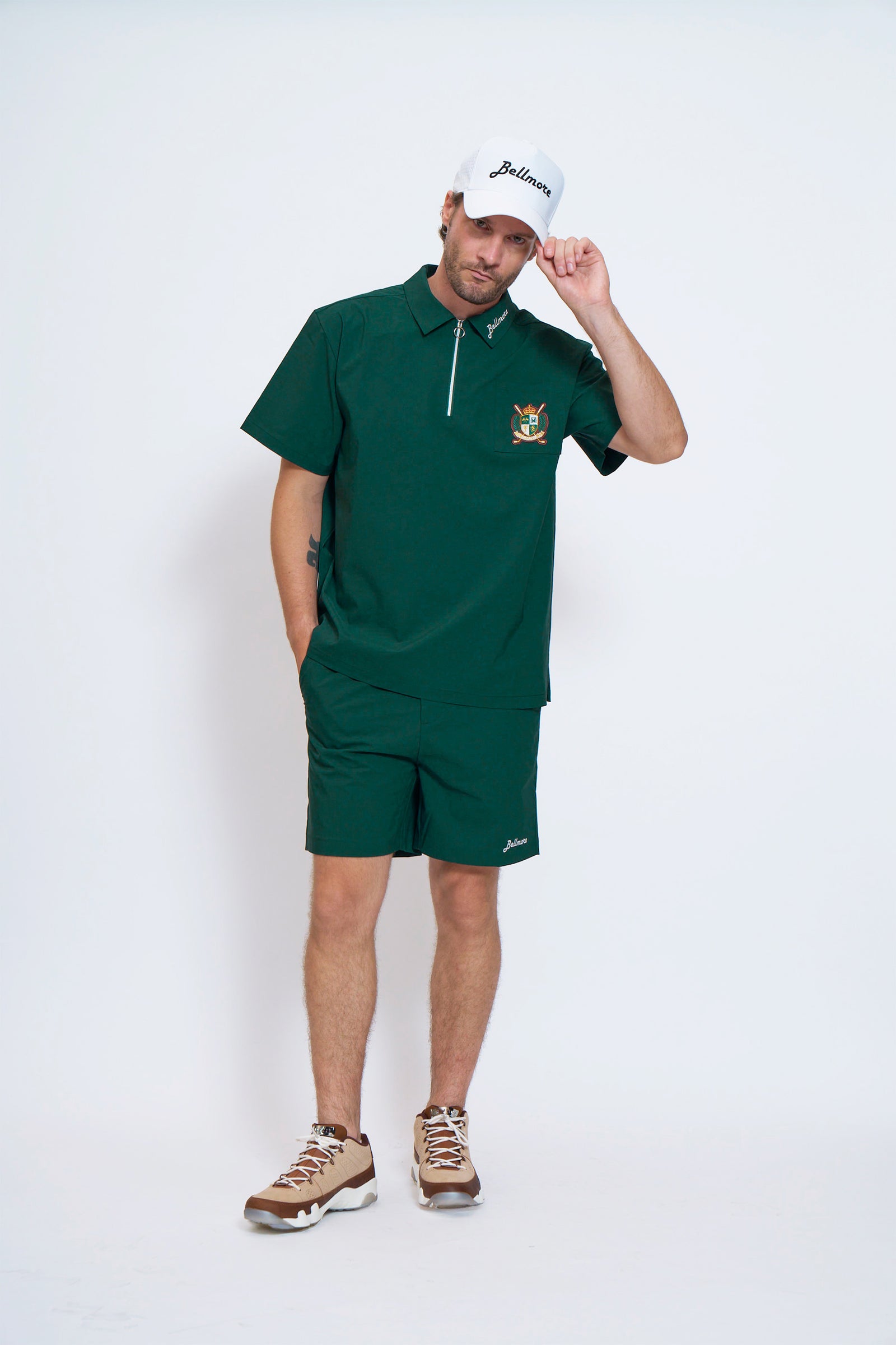 BELLMORE ベルモア　ハーフジップ　ポロシャツ　グリーン　ゴルフ　M DRY-STRETCH SS ZIP POLO SHIRTS - GREEN – BELLMORE