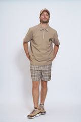 DRY-STRETCH SS ZIP POLO SHIRTS - BEIGE