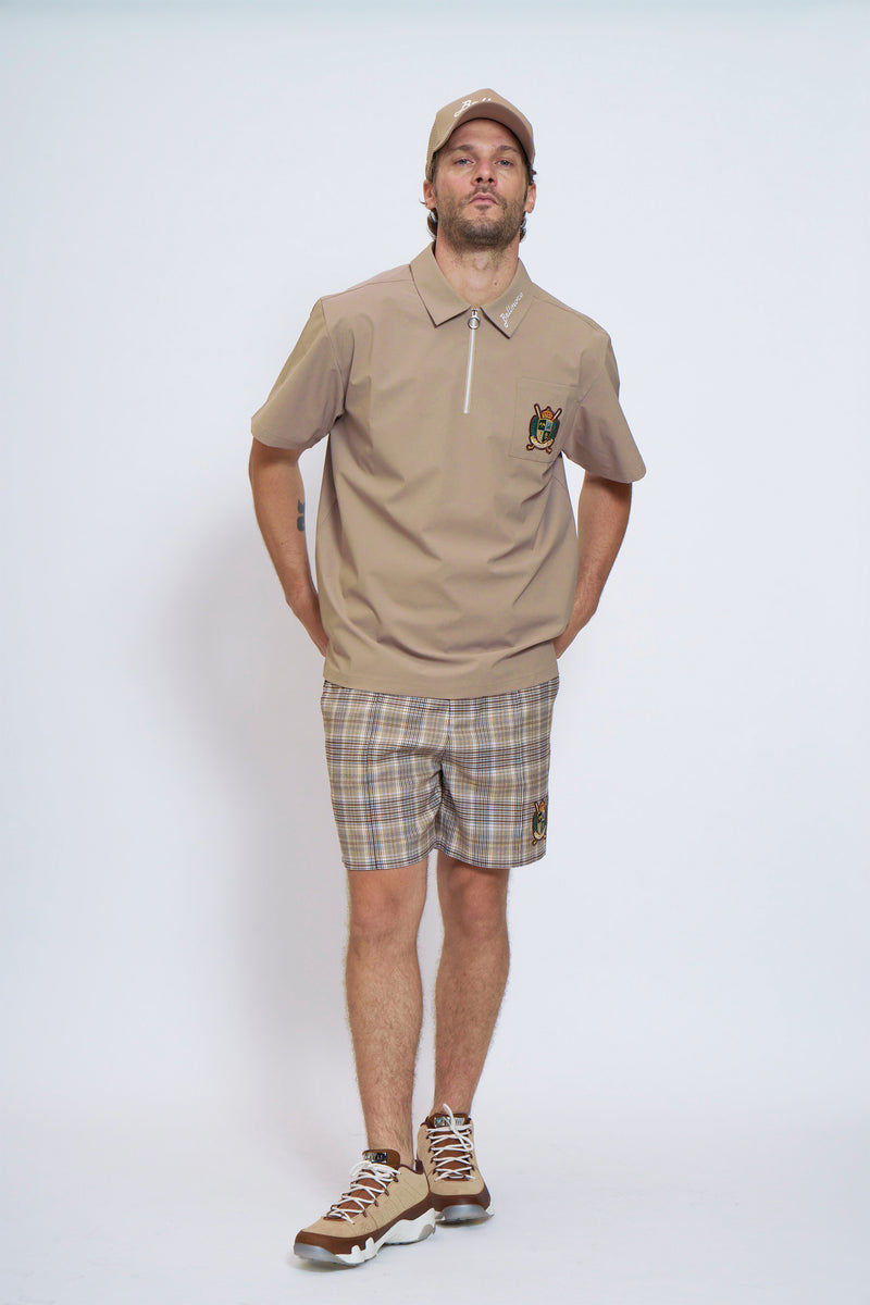 DRY-STRETCH SS ZIP POLO SHIRTS - BEIGE