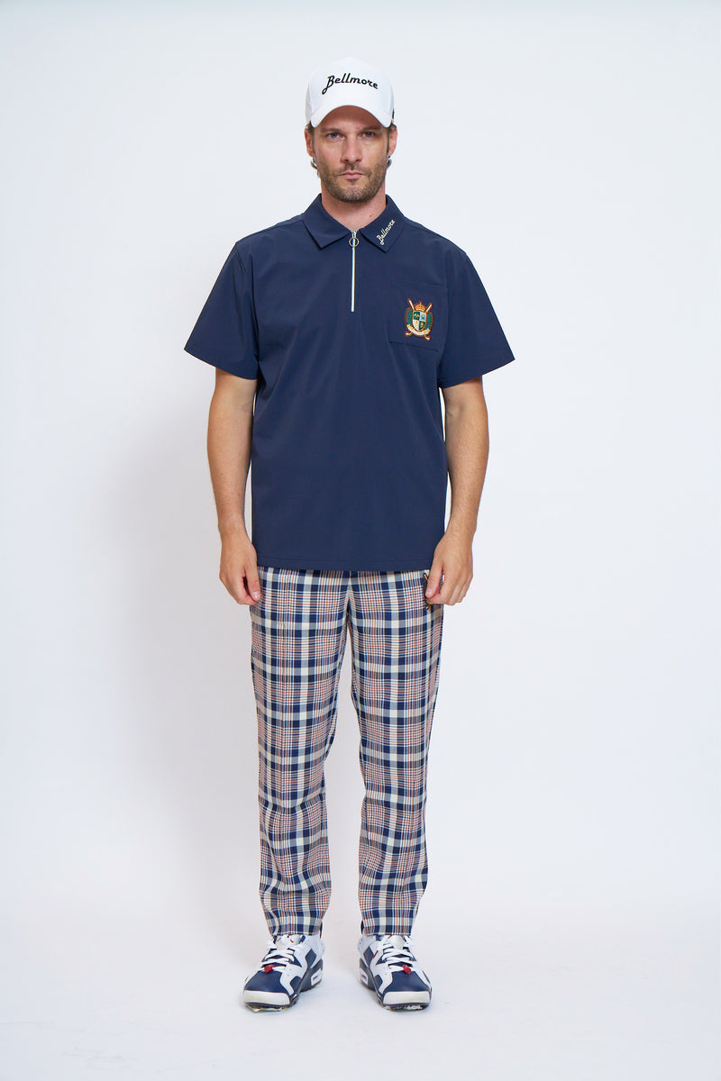 EMBLEM CHECK PANTS - NAVY