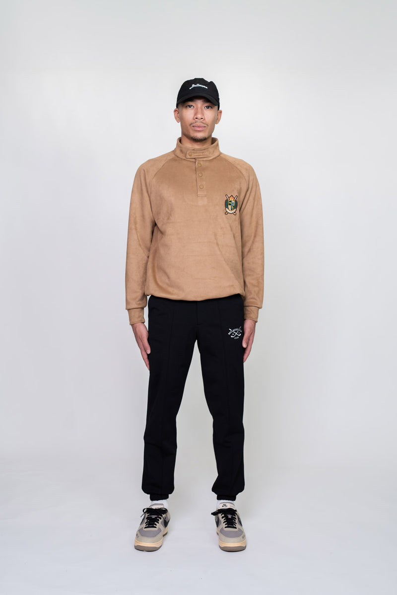 EMBLEM BUTTON L/S MOCKNECK - BROWN