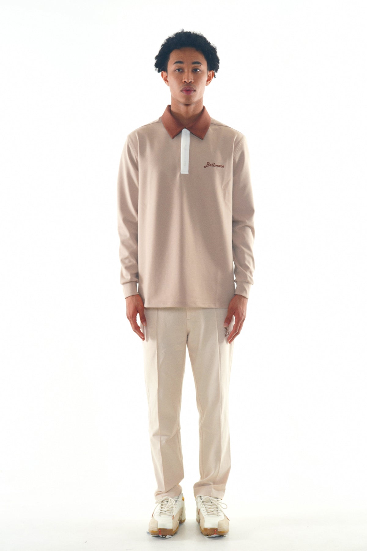 EMBLEM LS V-NECK KNIT - CREAM – BELLMORE
