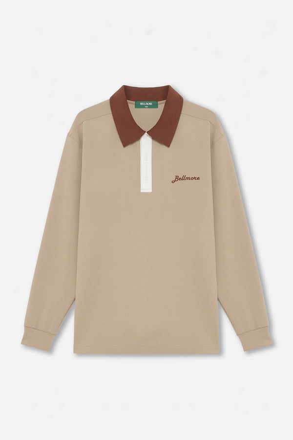 STRETCH LS POLO SHIRT - BEIGE