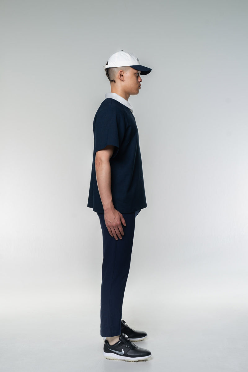TWO TONE BUTTON POLO SHIRTS - NAVY