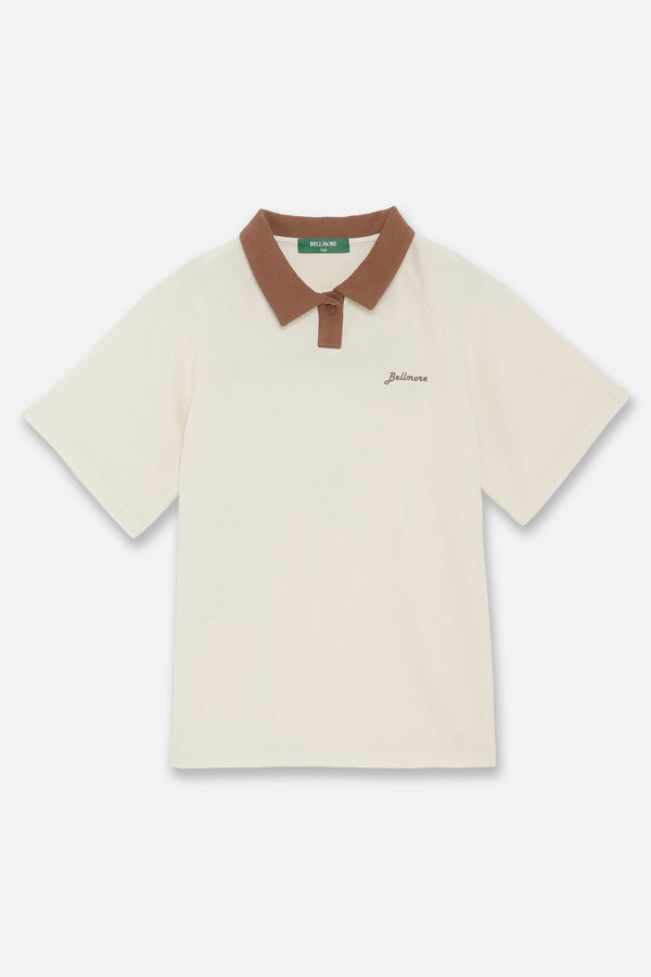 TWO TONE BUTTON POLO SHIRTS - CREAM