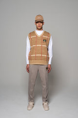 PATTERNED KNIT VEST - BROWN