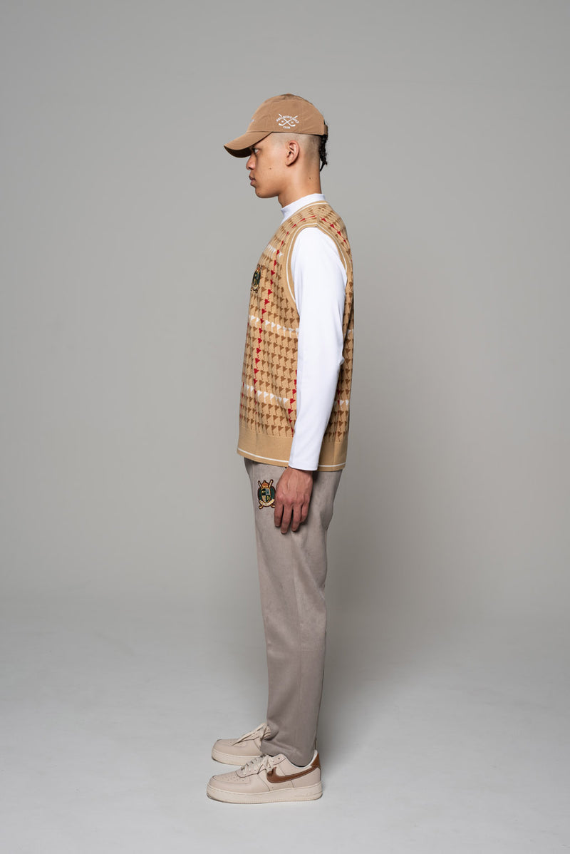 PATTERNED KNIT VEST - BROWN