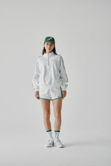 BINDING TRACK SHORTS - WHITE (MODEL FRONT)