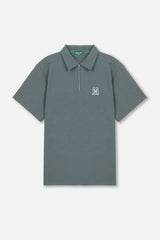 EMBLEM DRY STRETCH SS ZIP POLO SHIRT - BLUE