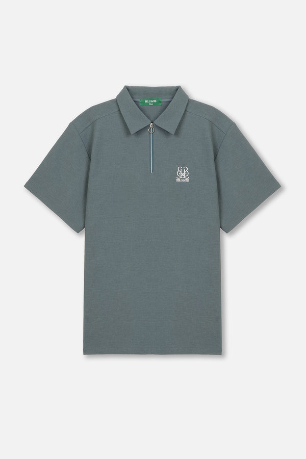 EMBLEM DRY STRETCH SS ZIP POLO SHIRT - BLUE