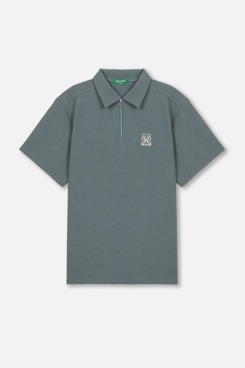 EMBLEM DRY STRETCH SS ZIP POLO SHIRT - BLUE